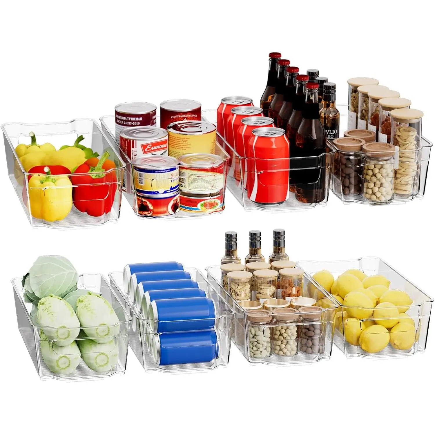 Clear Fridge Organizer, Refrigerator Organizer Bins with Handle, Freezer, Kitchen Cabinet, Pantry Organization, BPA Free Fridge Organizers (12.4 inch 8 Pack)
