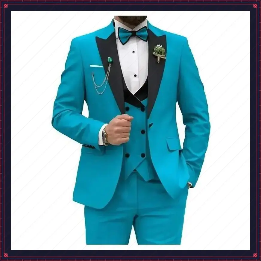 Business casual wear blue men's suit slim fit -piece set double breasted set men's wedding ball party bus men's wedding suit formal men's business casual wear office work suit long sleeved beigeGift