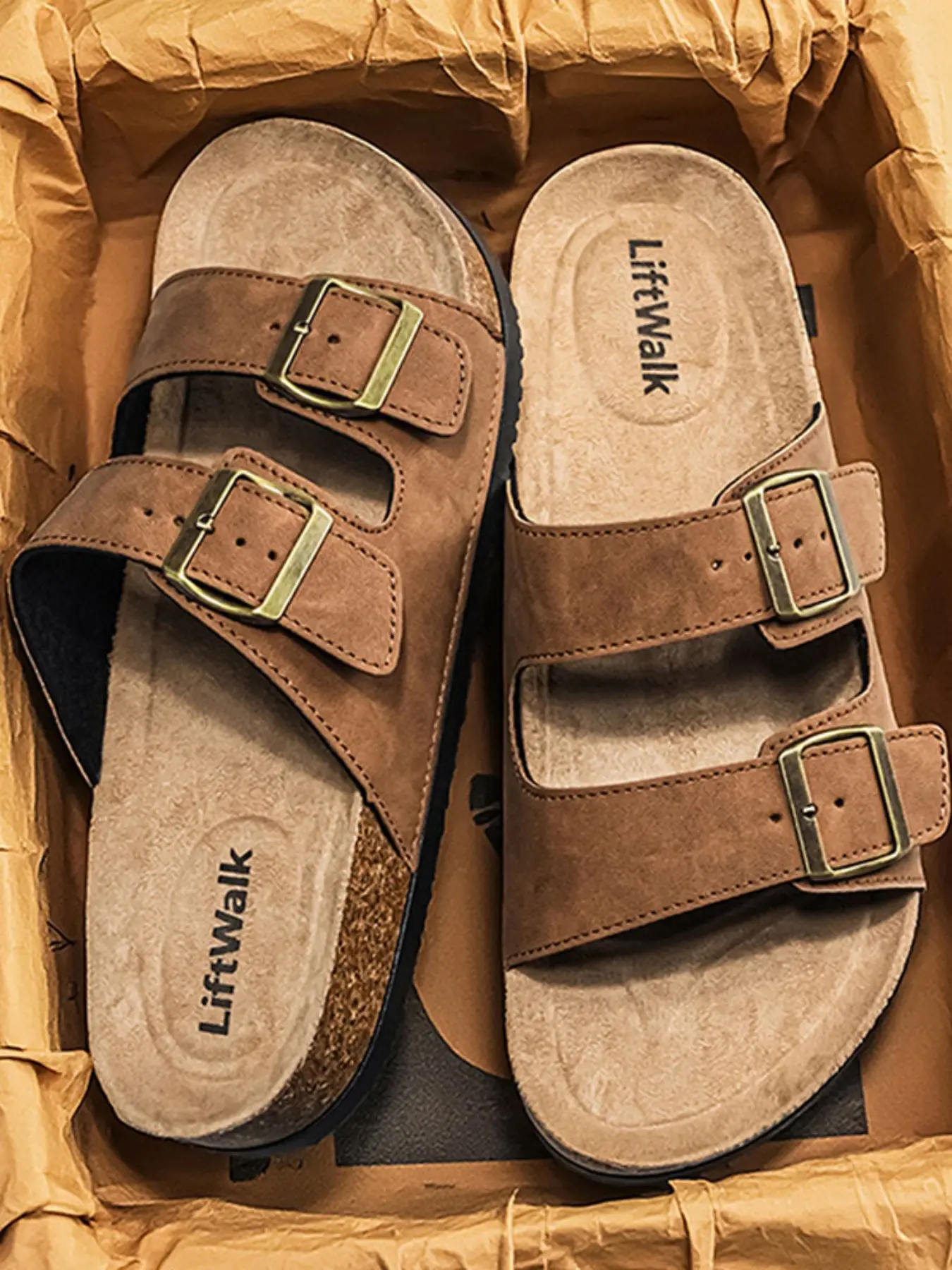 Men's Sandals, Stylish Casual Sandals, Flat Sole Beach Shoes, Adjustable Buckle Design, Summer Walking Footwear, Outdoor Cork Sandals for Men