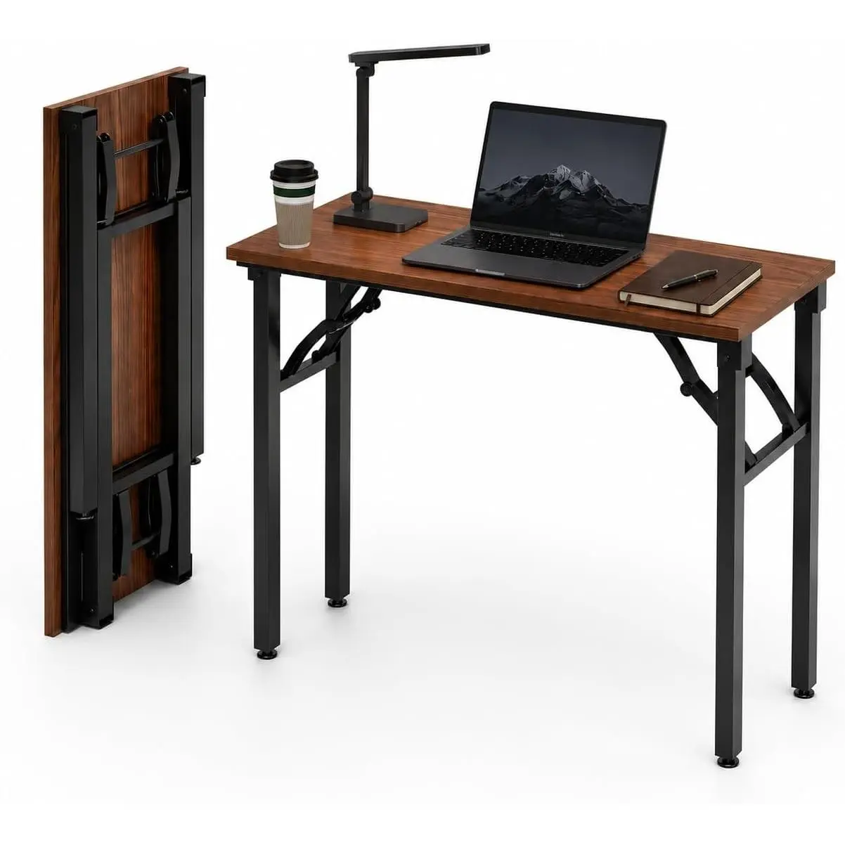 Small Folding Computer Desk – Portable 35.8 Inch Foldable Laptop Table, No-Assembly, Collapsible and Compact for Easy Storage, Lightweight for Small Spaces, Craft and Study Use, Dark Walnut