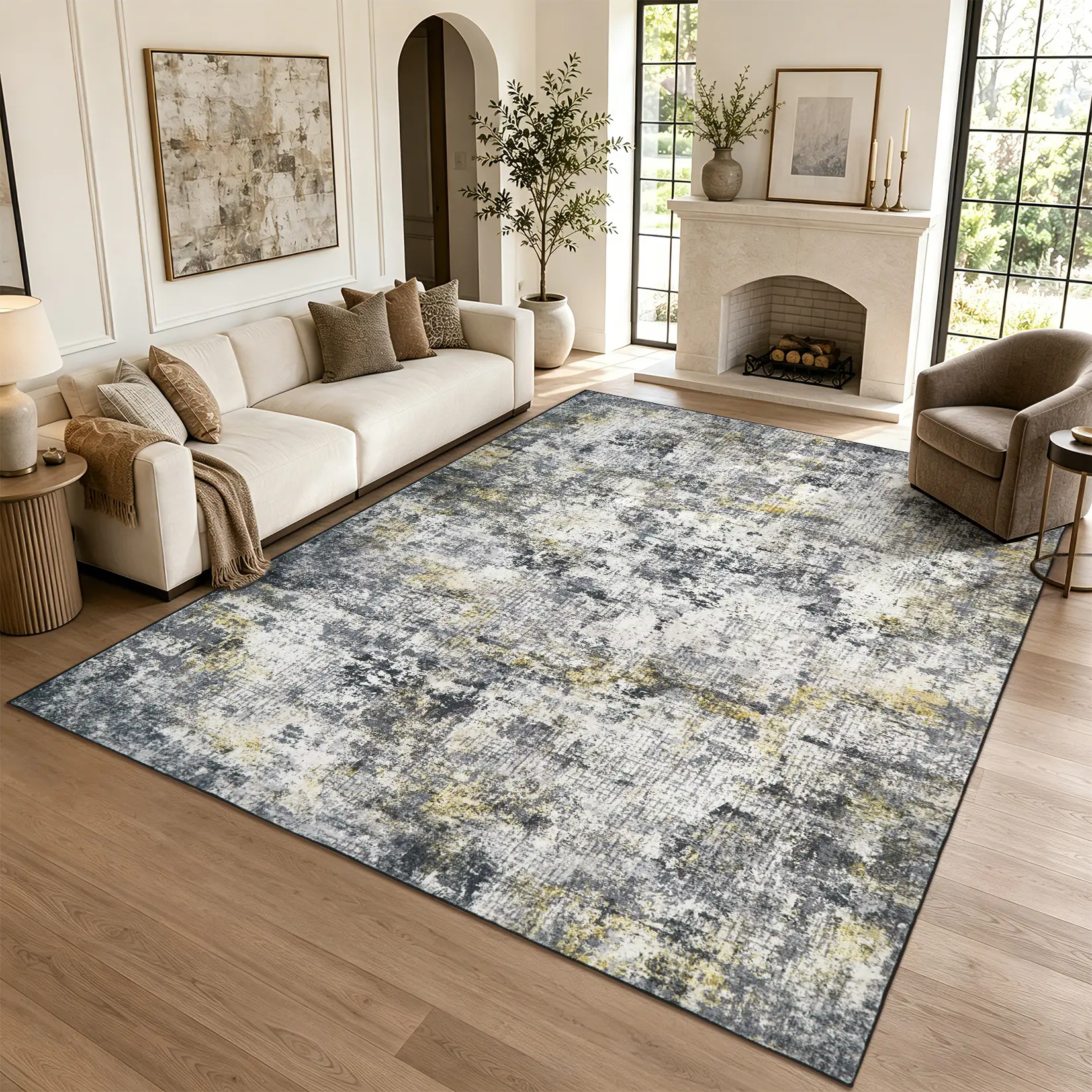 Modern Abstract Area Rugs Washable Rug, Large Modern Living Room Rug Soft Anti-Skid Thin Carpet Indoor Floor Non Shedding Carpets for Bedroom Dining Farmhouse Nursery Home