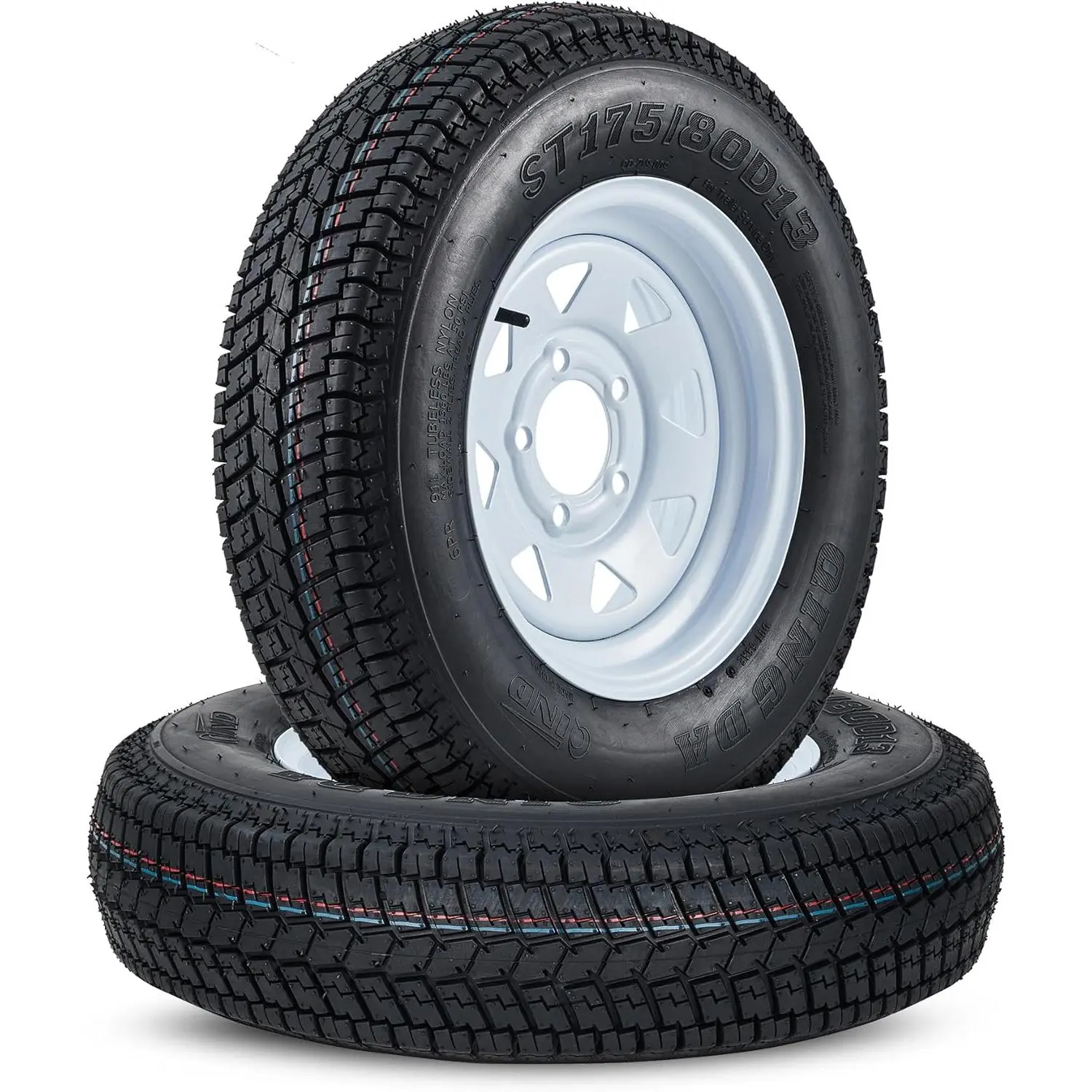 ST175/80D13 Trailer Tires on 13" Rims - 2-Pack, 6PR, Load Range C, 5 Lug 4.5" PCD, Pre-Mounted for Lawn Mower & Camper