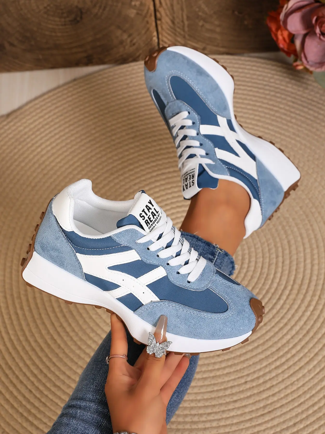 Women's Thick Sole Dad Shoes, Vintage Running Shoes, Geometric Lines, Height-Boosting Sports Shoes, Fashionable and Versatile, Fashion Running Sneakers