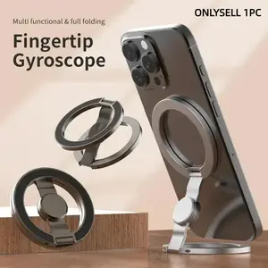 Phone Stand with Fidget Spinner, Dual Magnetic Ring Holder, Adult Toy, Foldable, 360 Rotation, Desk Phone Stand, Stress Relief Accessory