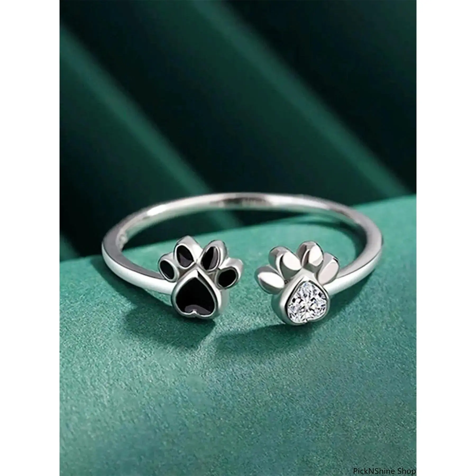 Beautiful Paw Print Ring for Women, Cute Rhinestone Decor, Adjustable Open Band Fashion Jewelry for Pet Lovers, Beautiful Rings, Rhinestone Decor Ring, Animals