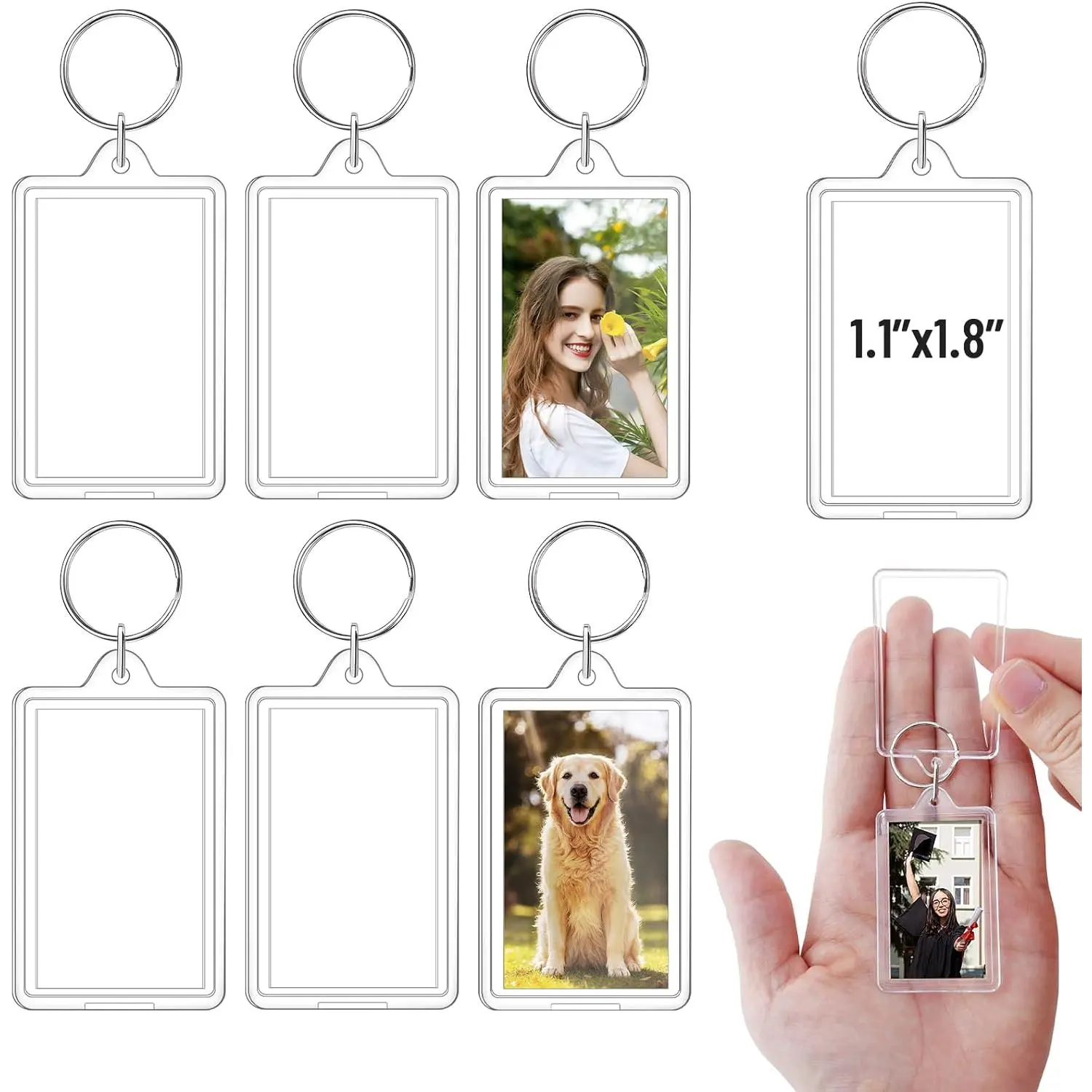 1.8 x 1.1 in Acrylic Clear Photo Insert Photo Keychain Blank Picture Frame Keyring