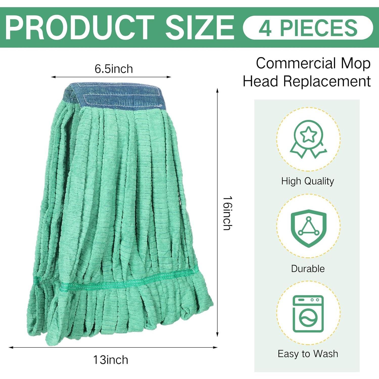 4 count Commercial Mop  Replacement Tube Microfiber Industrial Looped End Mop Heads Refill for Floor Cleaning for Home Commercial Industrial Use(Large,Green)