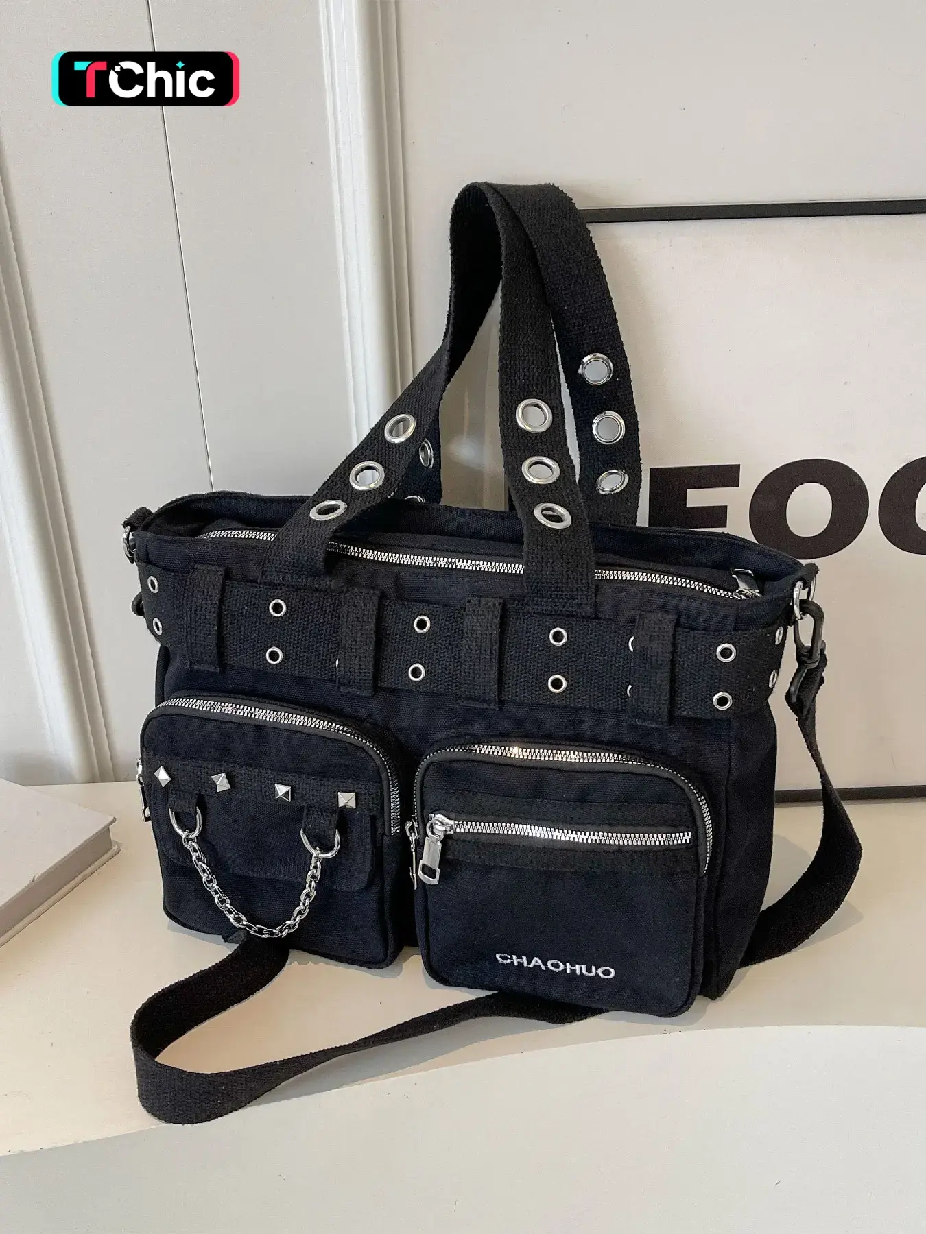 Women's Fashionable All-match Punk Style Tote Bag with Multi-pocket Design, Casual Versatile Zipper Design, Large Capacity Shoulder Tote Bag, crossbody tote bag, Valentine's Gifts for Her, Trendy Crossbody Bag, Fashionable Bags
