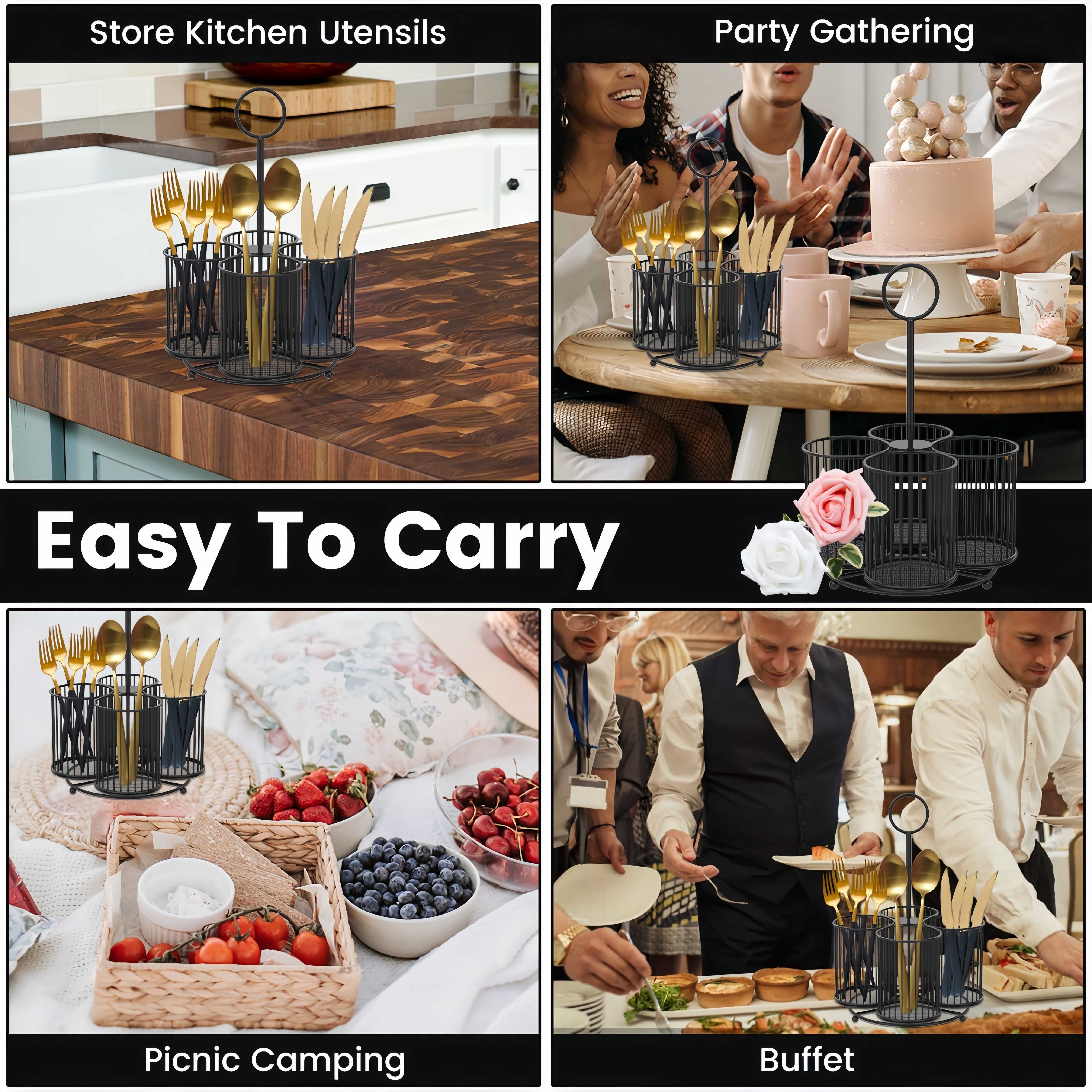 Kitchen Utensil Holder, Cutlery Rack, Large Metal Utensil Organizer, 4-Section Metal Utensil Storage Rack, Suitable for Kitchen Table