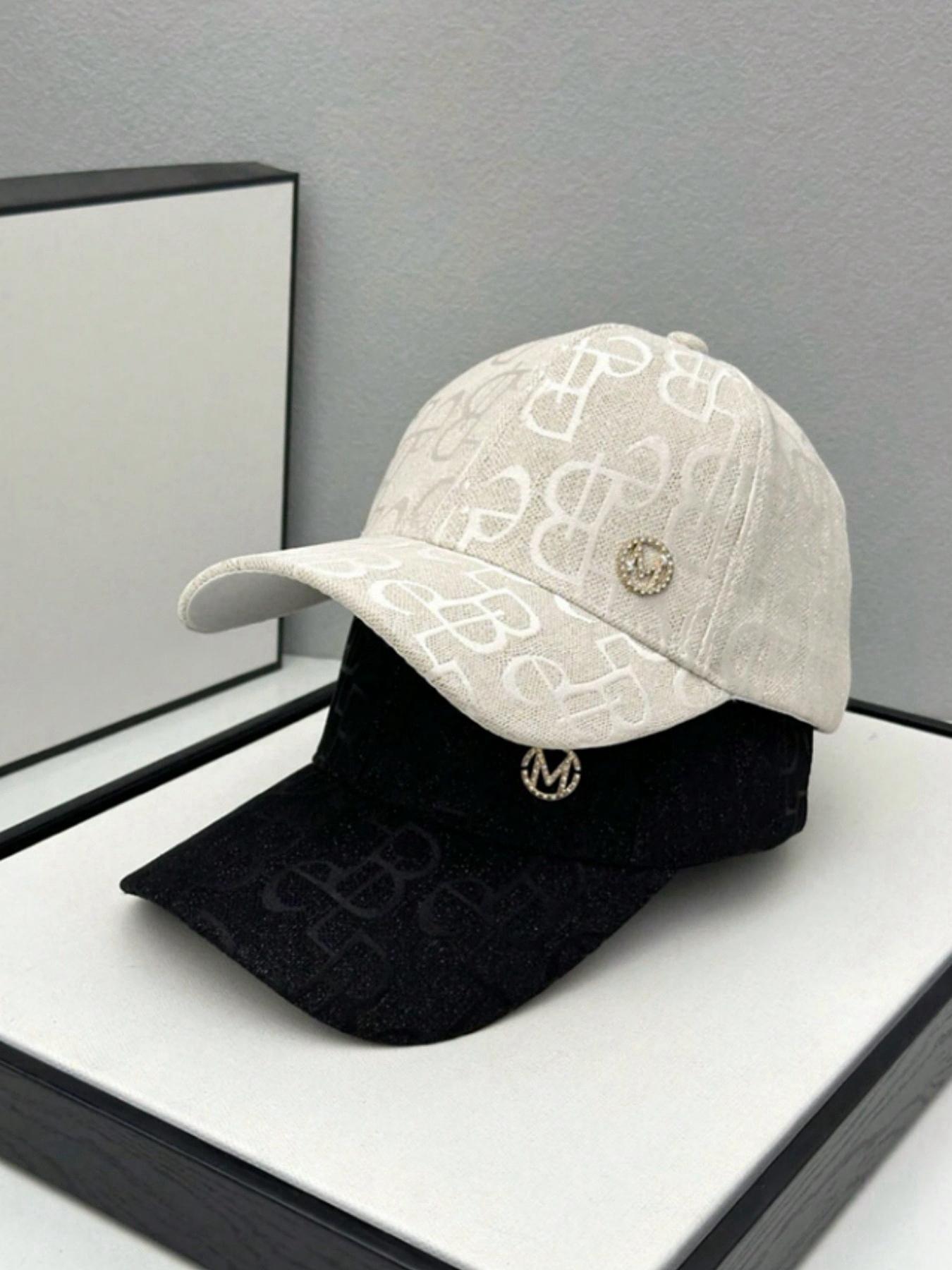 1 piece embroidered M-letter rhinestone decorated baseball cap, all season outdoor sunshade and sun protection duckbill cap, high-end fashionable casual trendy hat, suitable for daily travel and outdoor sports, Adjustable hat