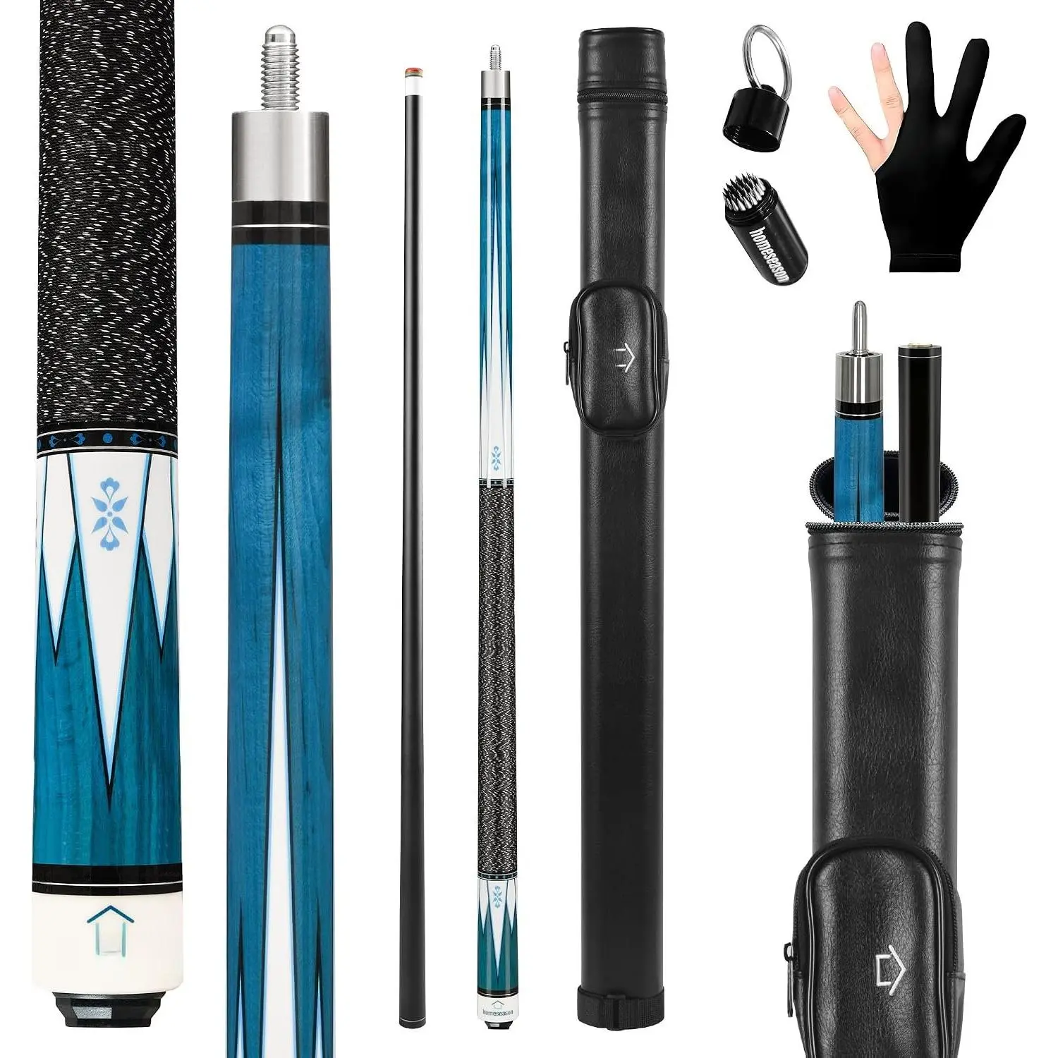 Pool Cue Stick 58" Billiard Cue Sticks Nylon Thread Grip Professional Low Deflection Pool Sticks