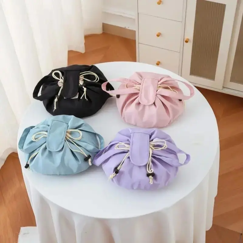 Women's Drawstring Makeup Organizer Pouch, Large Waterproof and Durable Polyester Toiletry Bag with Handle for Travel, Party, Chic, Velcro, Makeup Organization, Cosmetic Bag, Toiletries Organizer