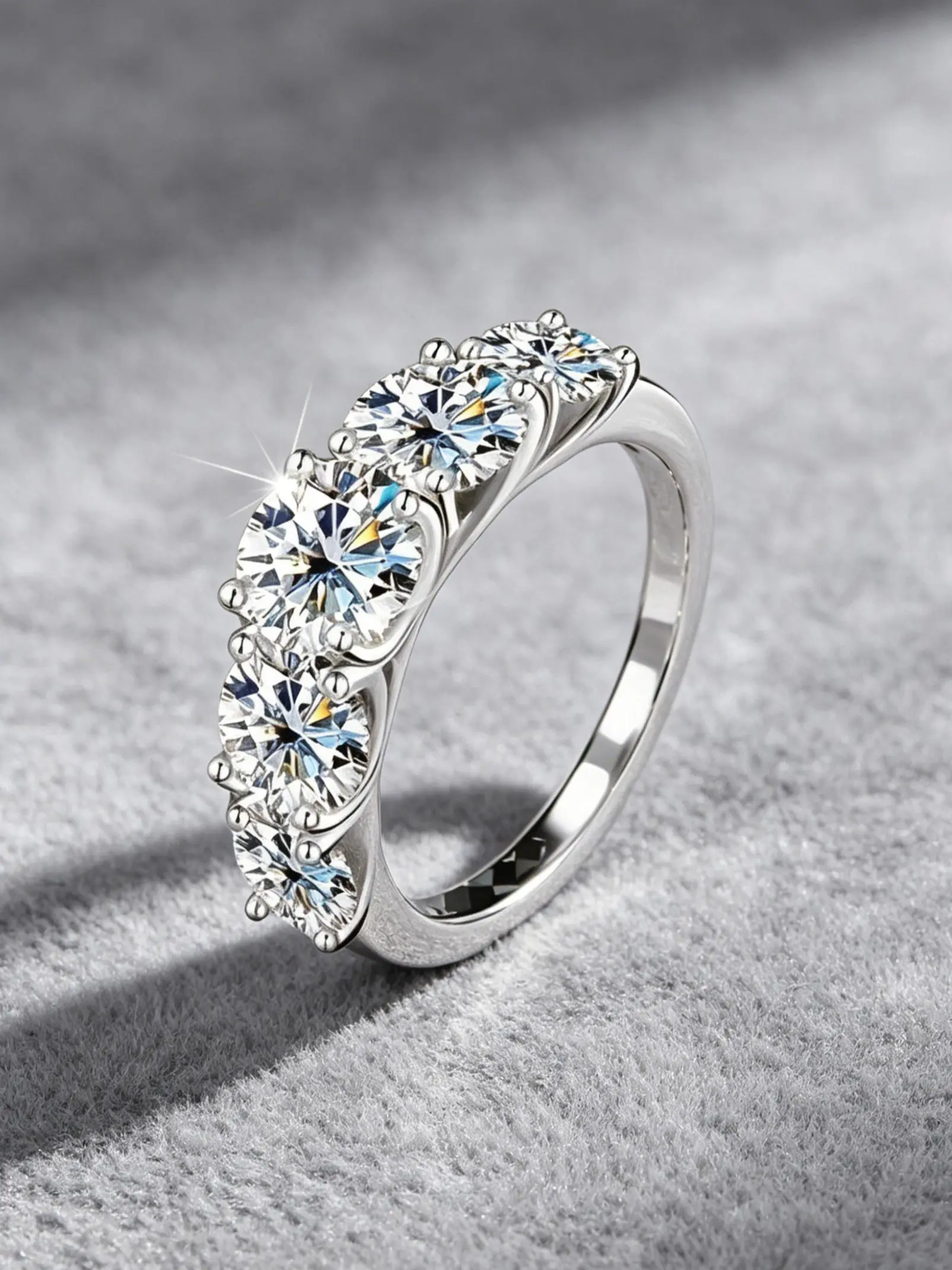 Synthetic Moissanite Women's Engagement Ring, Micro-pave Band Anniversary Promise Ring, Skin-friendly and Hypoallergenic, Sizes  to 10
