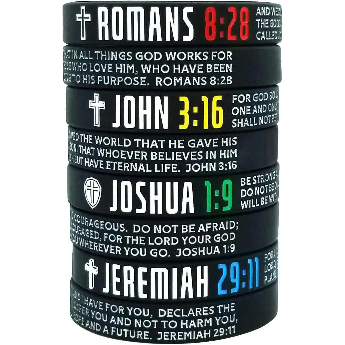 8-Pack Christian  Verses  Bracelets | Religious Gifts Rubber Wristbands for Men, Women, Teenagers | Strength Faith Belief Hope | Positive and Inspirational Messages