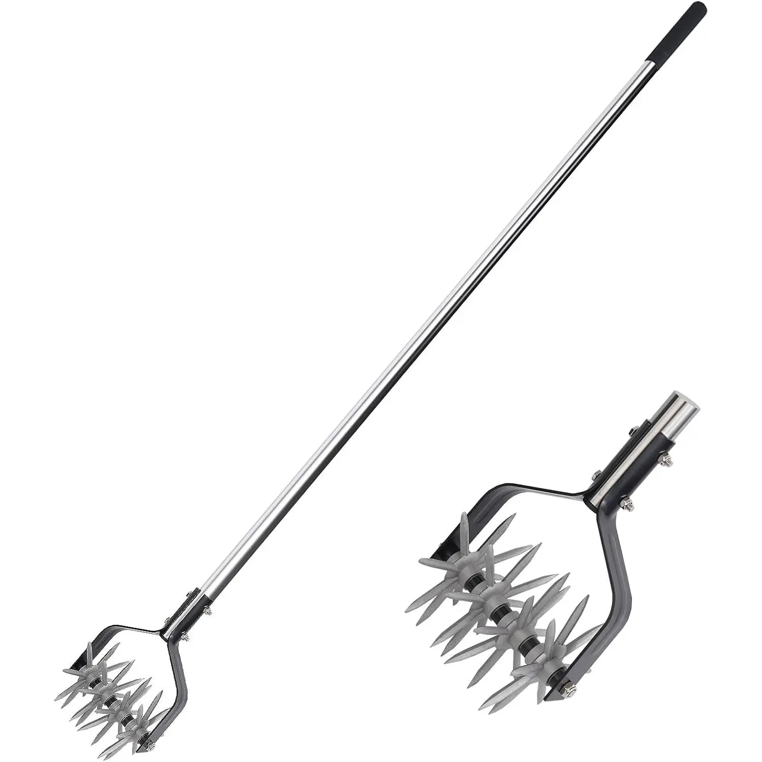 Rotary Cultivator Garden Tool, Adjustable Hand Tiller, Long Handle Cultivator for Aerating, Planting and Mixing Soil or Reseeding GrassGift.