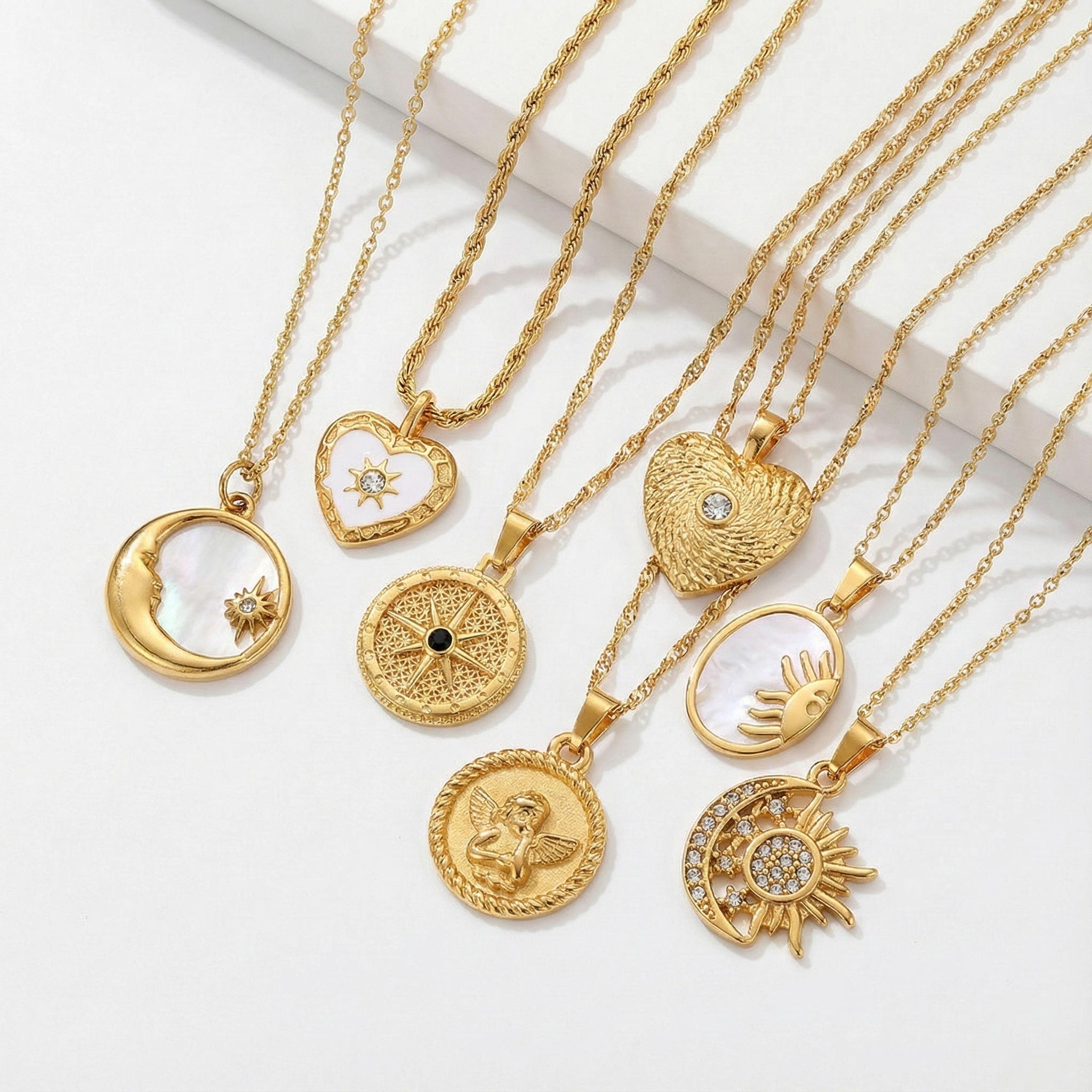 KatchMe Women's Personality Geometric Stainless Steel Pendant Necklace, Versatile Rhinestone Necklaces, Lobster Clasp Plated Accessory, Jewelry Gift