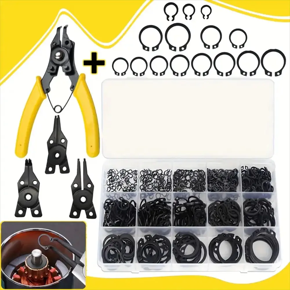 455 Box Manganese Steel Axle Retaining Rings, C-Type External Retainer Ring Set with Four-In-One Clamp, Automotive Mechanical Repair Kit