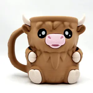 Highland Cow Ice Cream Cup Holder, Reusable Ceramic Cup Caddy with Snack Drawer