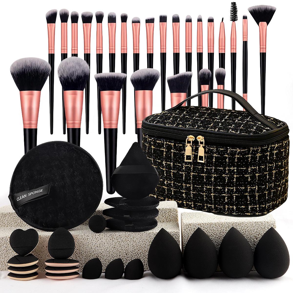 47-piece makeup tool set, stylish small makeup bag, makeup brush set, portable travel makeup puff