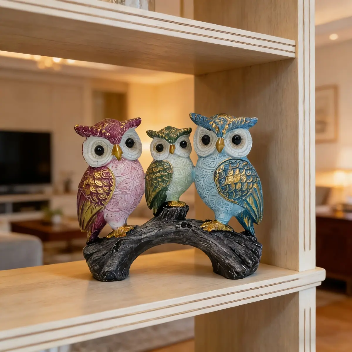 Whimsical Owl Tree Branch Statue - Colorful Resin Bird Figurine, Animal Resin Models for Garden Decor - Ideal Nature-Themed Accent for Patio, Bookshelf, Office Desk & Outdoor Yard - Unique Rustic Home Decor