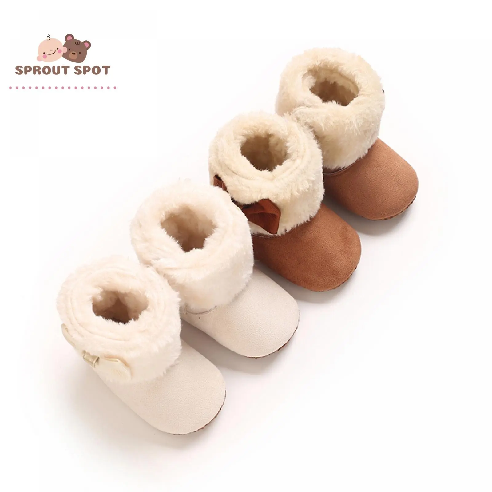 Baby Girls' Winter Soft Fabric Bow Detail Non-Slip Soft Sole First Walker Boots