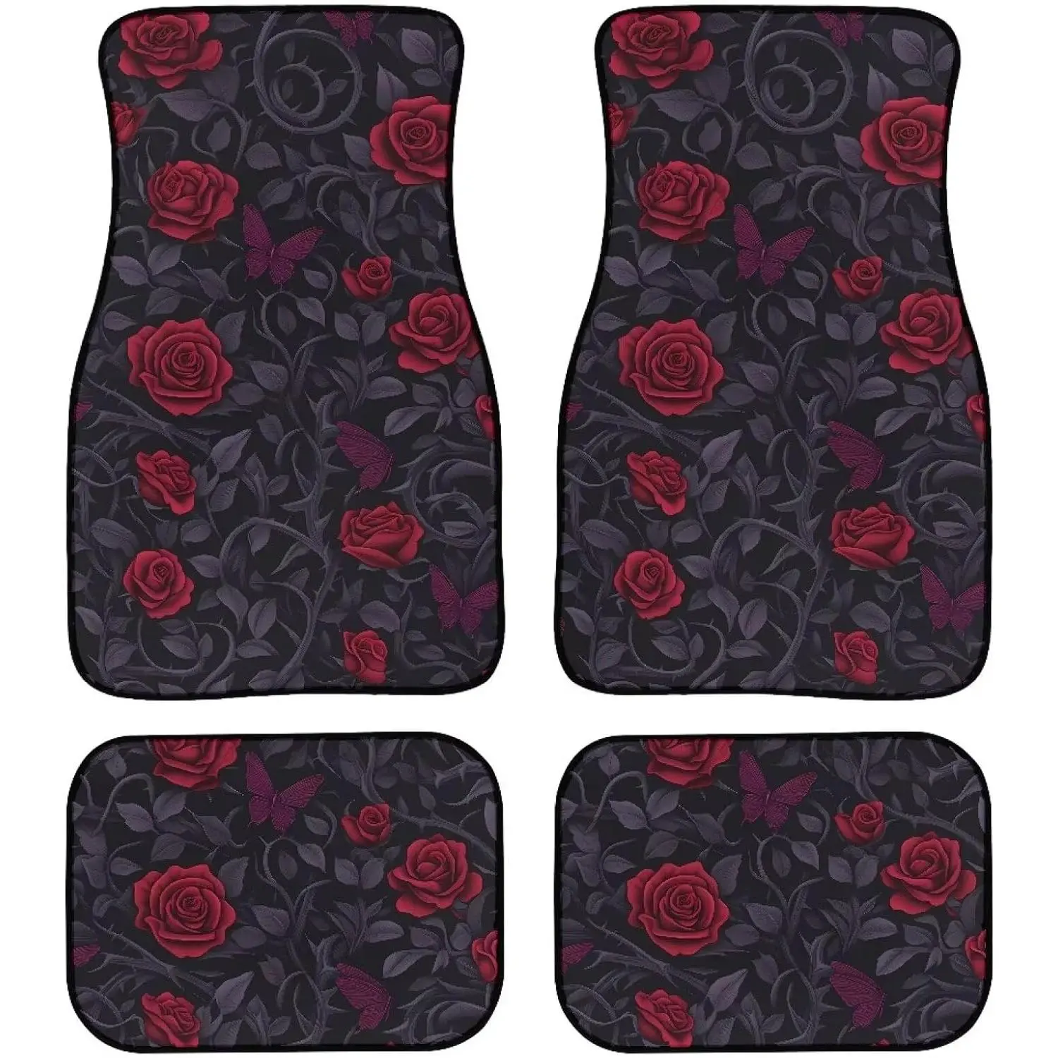 4pcs Polyester Car Floor Mats - Personalized Rose Floral Pattern, Universal for Cars/SUVs & Trucks, Waterproof, Thick, Wear-Resistant, Easy to Clean, Stain-Repellent