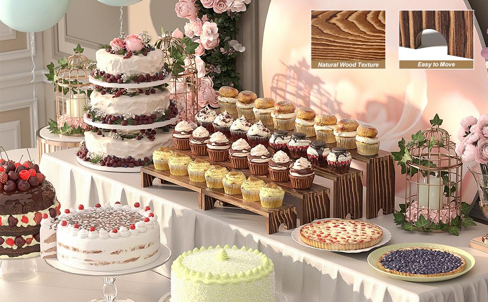 2 Set Wooden Tiered Risers Display Stands for Vendor Events,Stackable Wooden Cupcake Display Stand,Farmhouse Decor Wood Dessert Table Display Set,Vendor Booth Display Items,Food Display Risers for Party(12-11.2-10.4-9.6IN)
