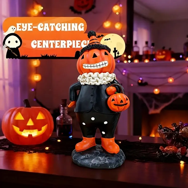 7.87-Inch Retro Suit Pumpkin Figure, Fun Halloween Decor, American Country Horror Autumn Entryway Desk Decoration, Halloween Party Setup