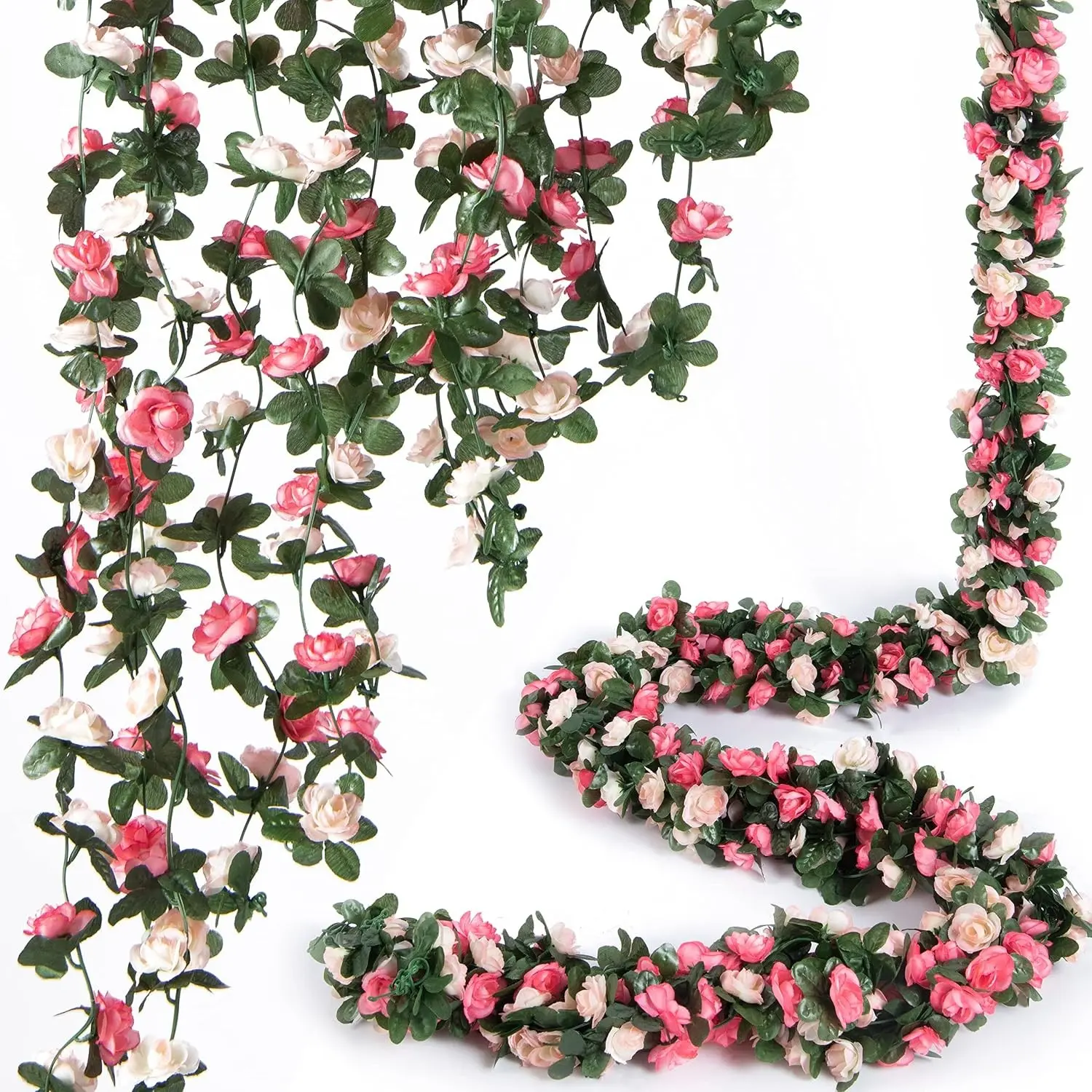 8pcs x 8.2ft Artificial Flower Garland Floral Rose Vine Decor, Pink Flowers Fake Rose Vine Flowers Hanging Faux Roses String for Room Party Home Wedding Birthday Wall Arch Decoration