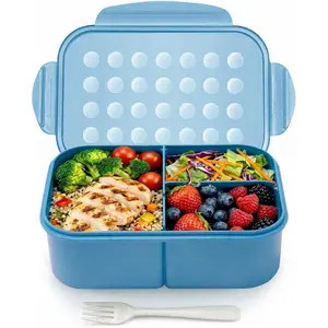 Large Bento Lunch Box 1900ml 3 Compartments Nile Blue Adult Lunch Box for Work Meals Office Meal Prep Picnic Travel Food Storage