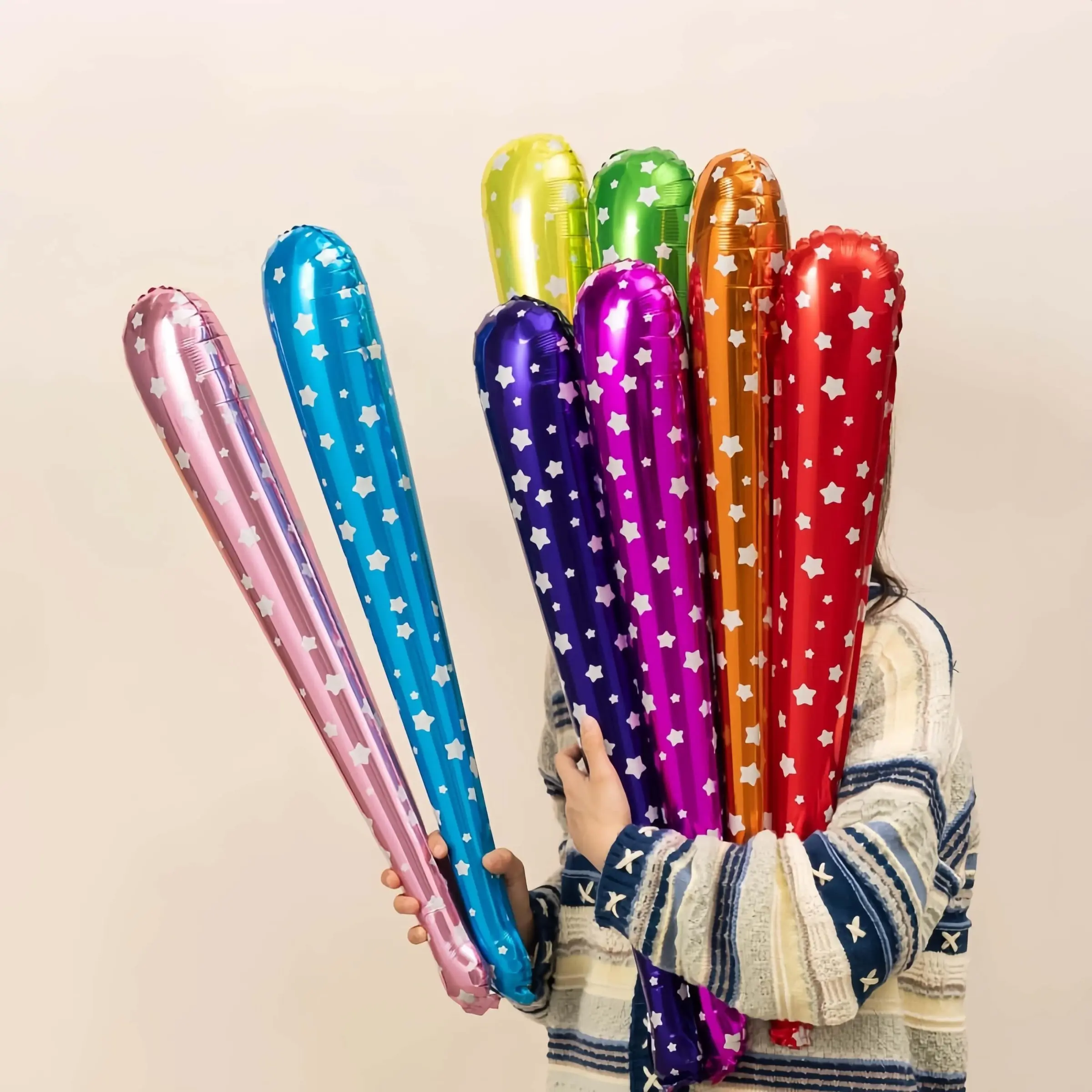 [For Sporting Events] Cheerleading Inflatable Bang Thunder Sticks Set - Star Pattern, Aluminum Foil, Noisemaker Balloons for Sporting Events, Concerts, KTV, Rallies Random Colors