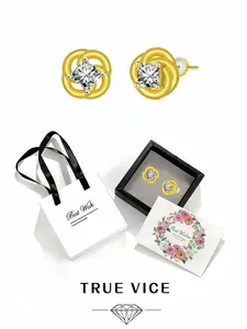 Celtic Knot Square Diamond · Golden Studs Genuine gold-plated lucky clover earrings with 925 sterling silver needles. Comes with an exquisite drawer jewelry box, ideal gift for women’s birthdays, festivals and anniversaries.