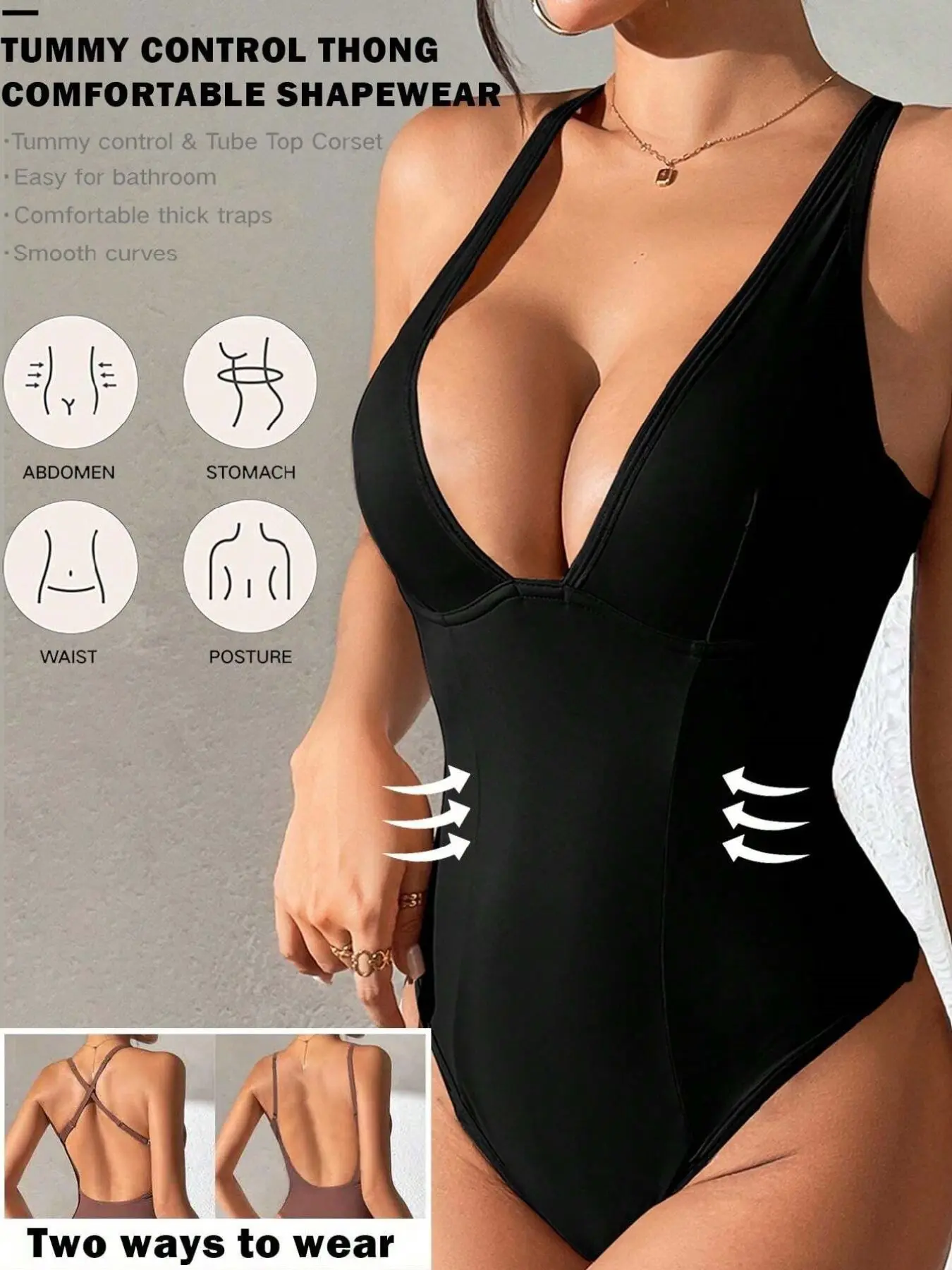 Sexy Backless Adjustable Cross Strap Shapewear Bodysuit Fishbone Waist Tummy Control Butt Lifter Daily Commute Party Innerwear