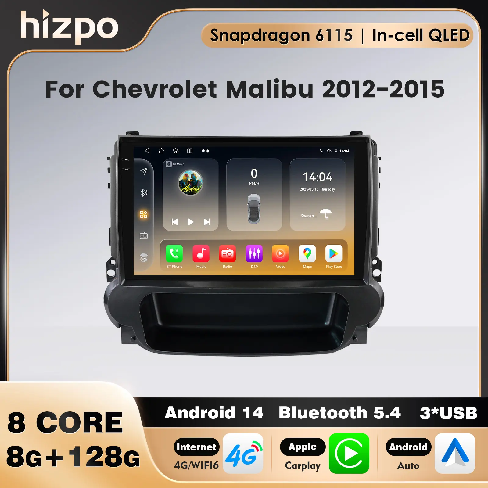 GPS Touch Screen For Chevrolet Malibu 2012-2015 Car Stereo  Wireless Android auto with WiFi Radio Multimedia Head Unit