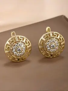 1 Pair Elegant Round Earrings, Intricate Zircon Inlay, Perfect for Daily Wear or Parties, Unique Style Statement Jewelry, Fashion Jewelry Party