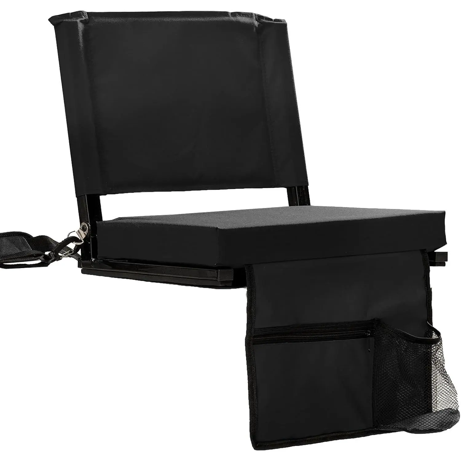 Folding Padded Stadium Seats with Back Support, Cushion for Bleachers, Shoulder Straps, 3 Large Mesh Pockets and Carry Handle