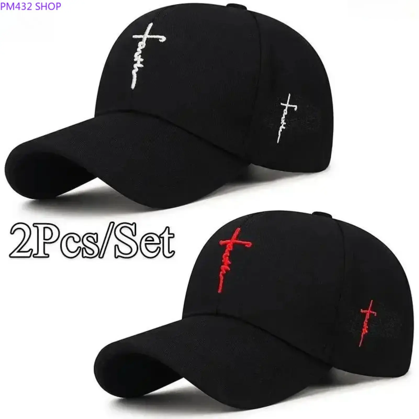 Men's & Women's 2-Pack Black & White Plain Baseball Caps - Cross Embroidery Dad Hats, Breathable Lightweight Adjustable Cotton Blend Hats for Outdoor Sports, Daily Casual Wear | Fashion Accessories