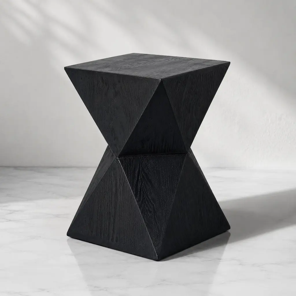 ARCH Furniture 14.25"l x 14.25"w x 18"h Black Hand-Painted Hourglass Concrete Side Table - Lightweight, Weather-Resistant Modern Geometric Abstract Accent for Garden, Bedrooms, Indoor-Outdoor Use