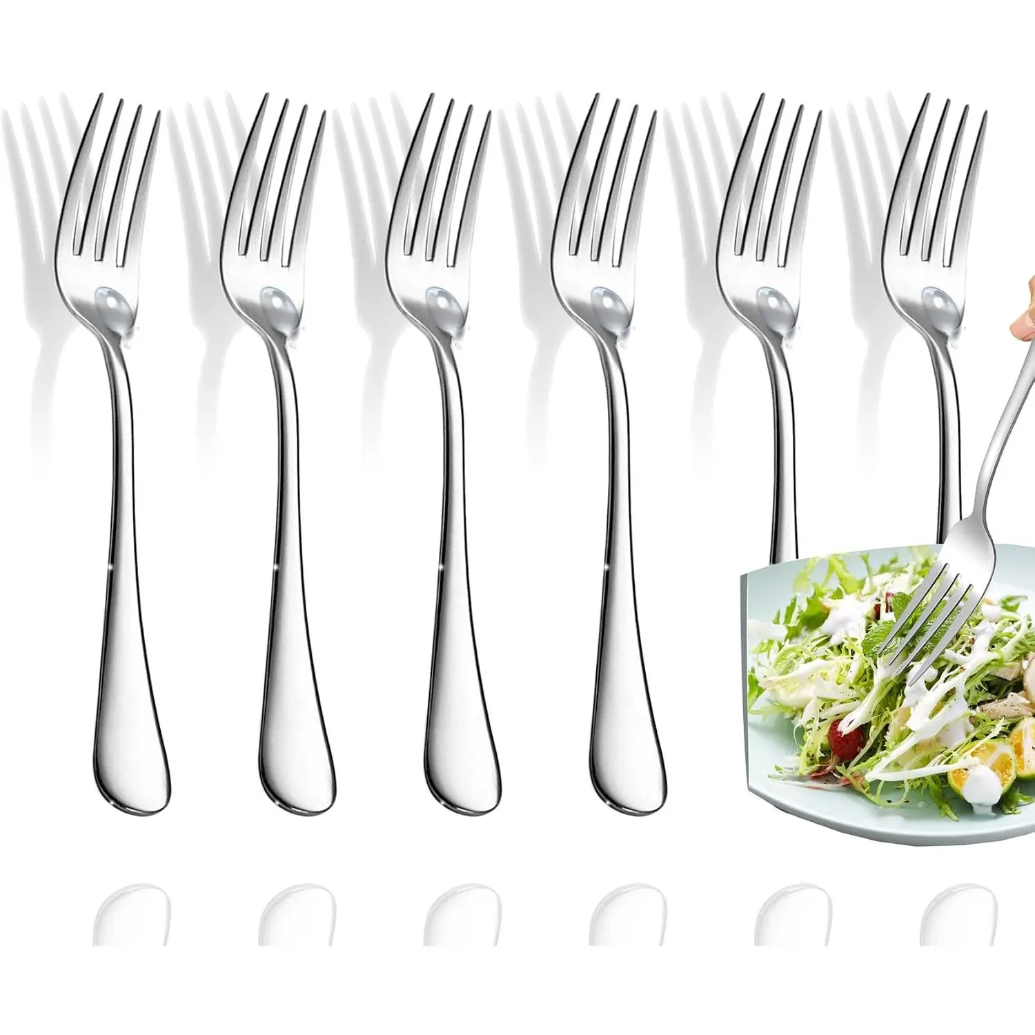 Forks,Salad Forks,Set of 6 Top  Grade Stainless Steel Forks Silverware Set, Flatware Forks,Cutlery Forks,6.5 Inches, Mirror Polished & Dishwasher