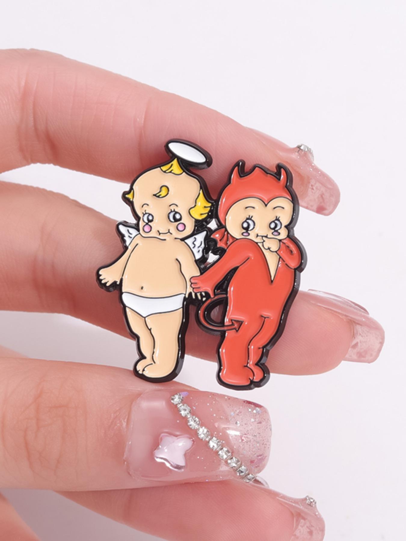 Cute Couple Design Brooch, Fashion Alloy Badge for Clothes, Creative Cartoon Angel & Devil Design Brooch, Fashion Accessories for Women & Men, Valentine's Day, Gift