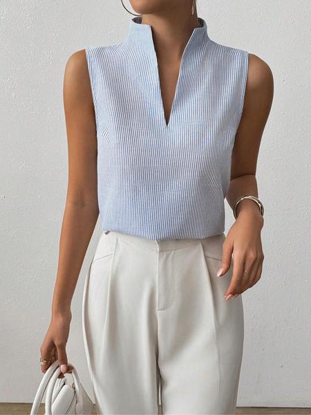 Women's Striped Print Curved Hem Tank Top, Casual Chic Sleeveless Top for Work Office Business, Ladies Clothes for Summer, Womenswear