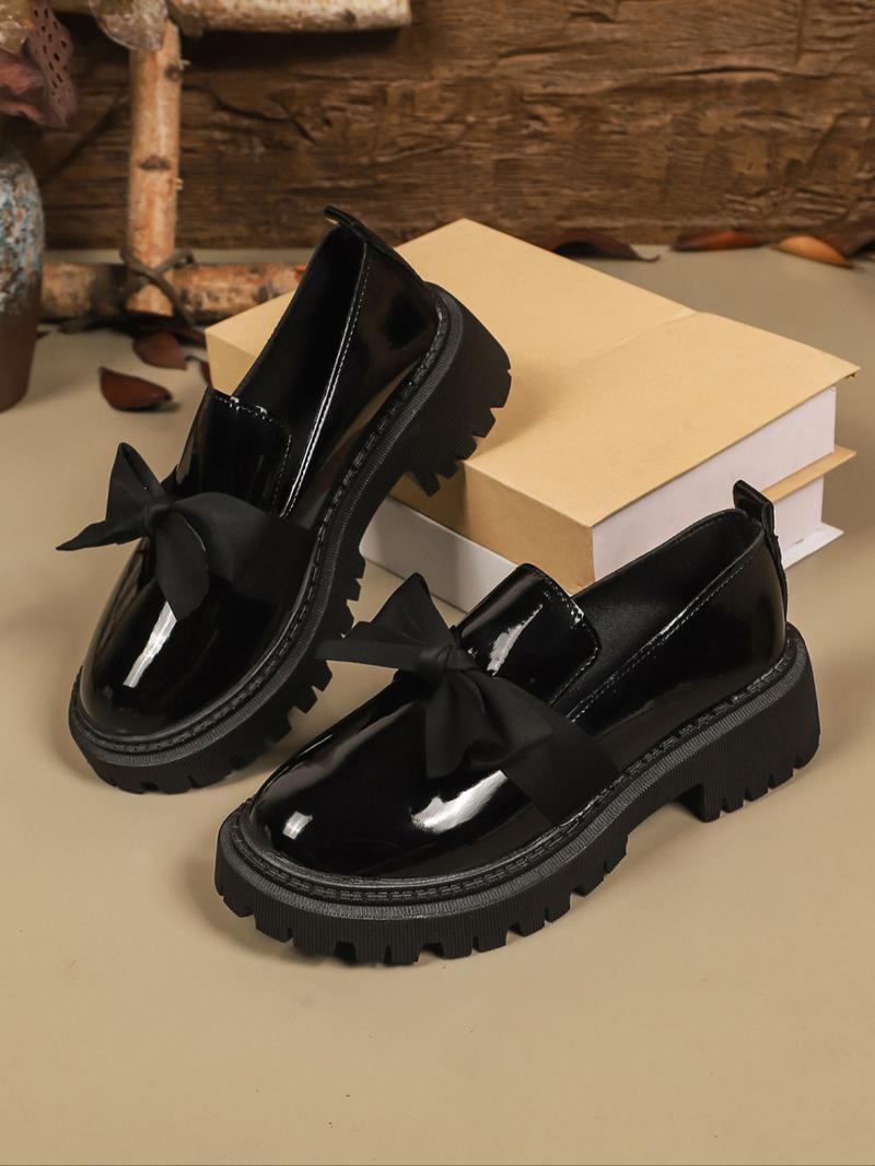 American Retro-Style Leather Shoes for Women, Thick-Soled Black Loafers for Autumn