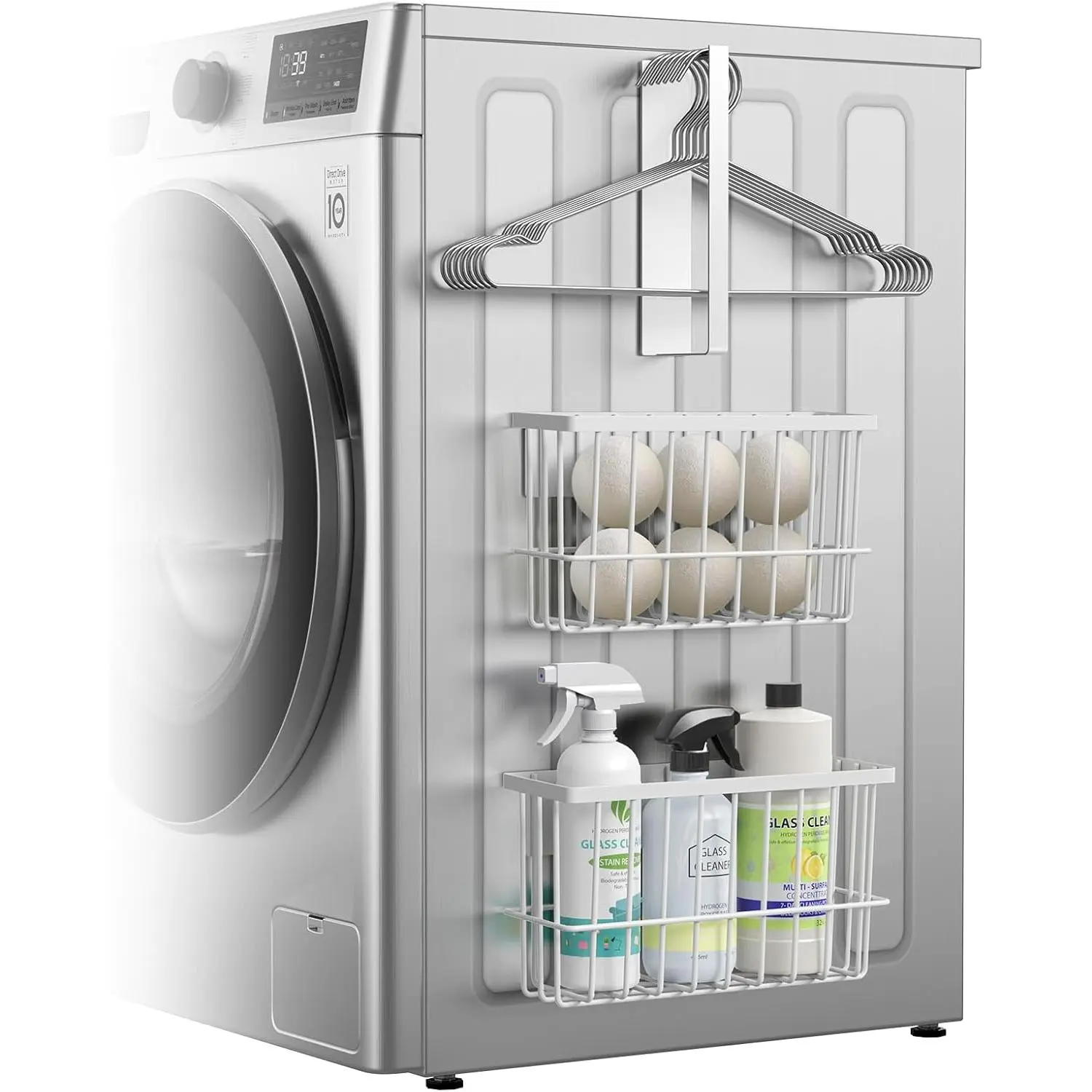 Laundry Room Organization and Storage  Dryer Ball Holder with  Hanger Holder,  Lint Bin for Washer Dryer, Iron Basket Dryer Ball Container,  Laundry Organizer (White)