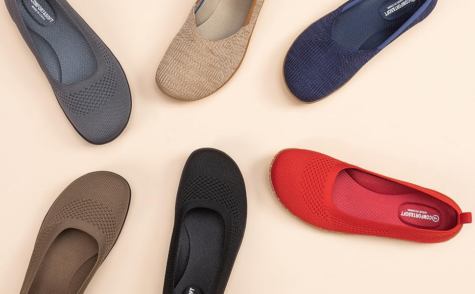 Frank Mully Womens Flat Shoes Wide Toe Box Knitted Flats Comfort Wide Width Walking Flats  JS6065