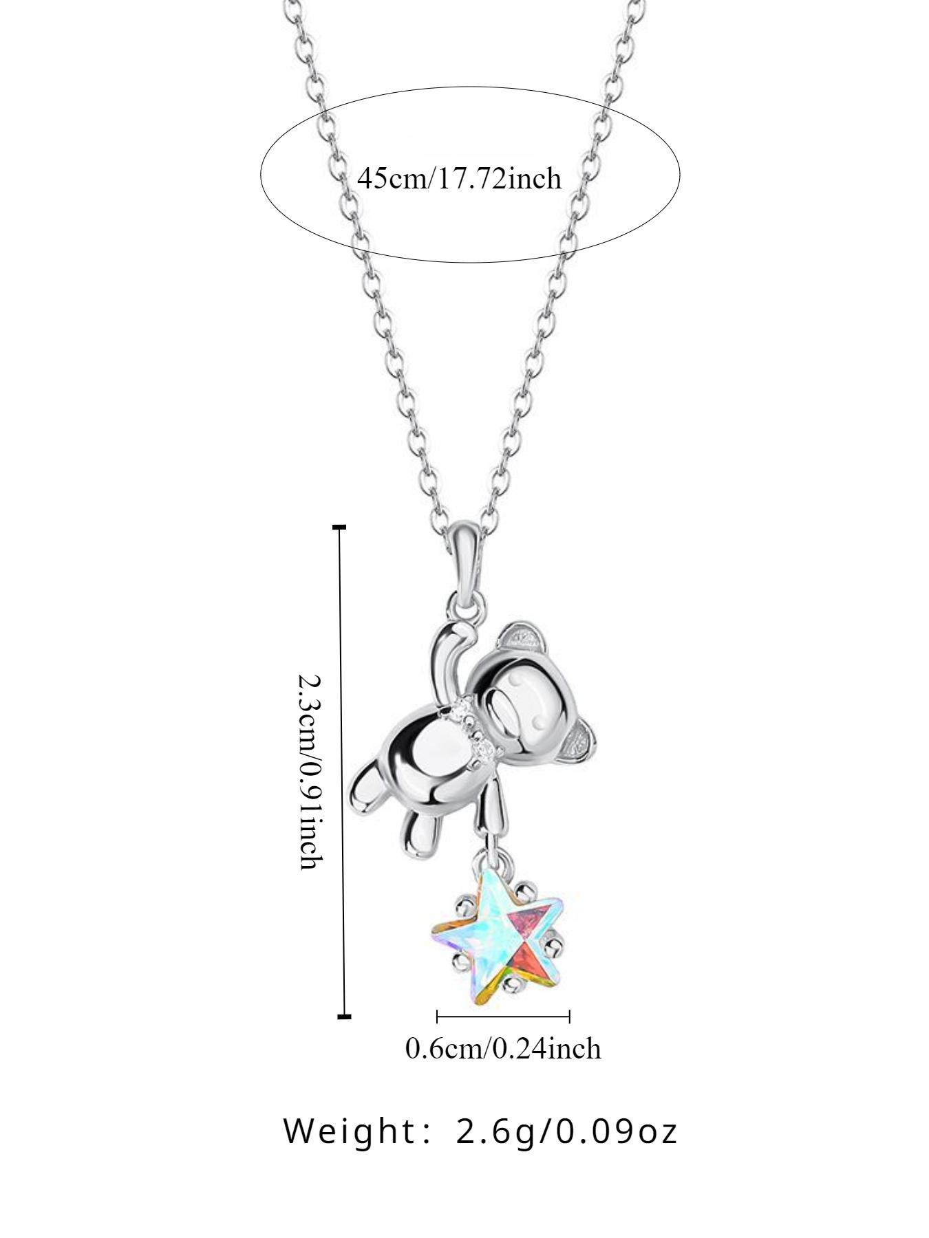 S925 Sterling Silver Cute Bear & Star Design Pendant Necklace, Animal Pendant, Fashion Jewelry for Party, Daily Decor, Trendy All-match & Exquisite Jewelry for Birthday Gift