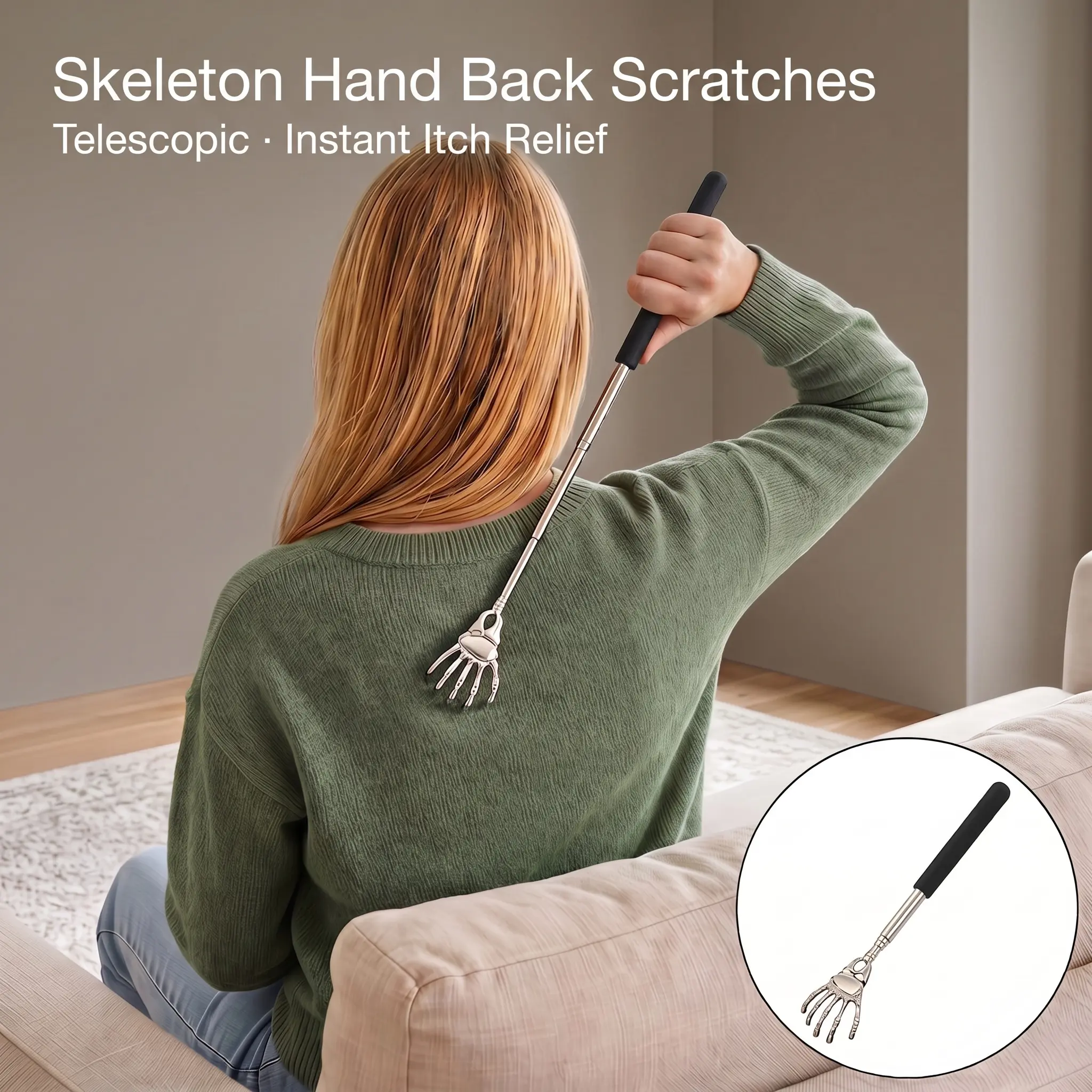 Portable Telescopic Back Scratcher, Backscratcher, 1 Count Stainless Steel Back Massager with Comfort Grip Rubber Handle, Manual Massage Tool for Travel & Gifts, Daily Body Care-YY0