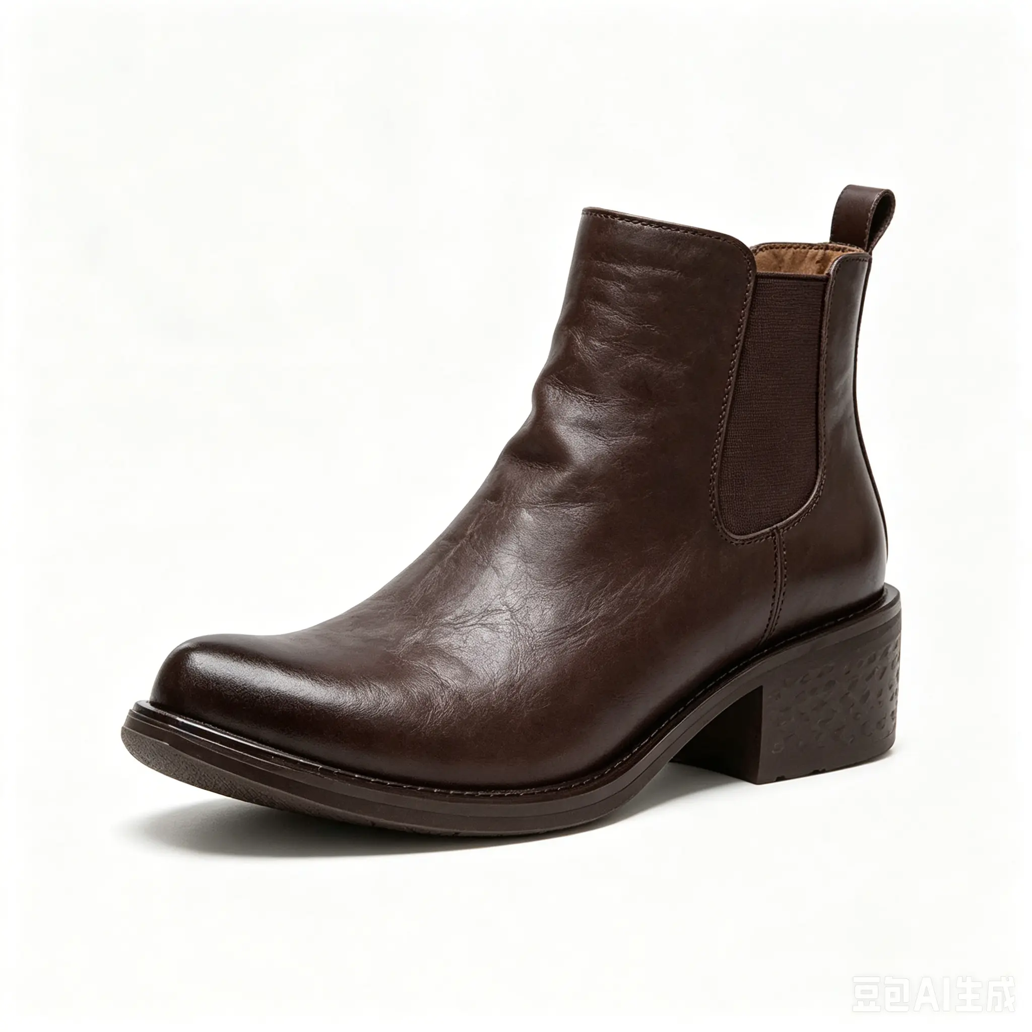 XORAM Women's Vintage Chelsea Ankle Boots, Wrinkled Distressed Leather Booties with a Chunky Heel and Non-Slip Sole