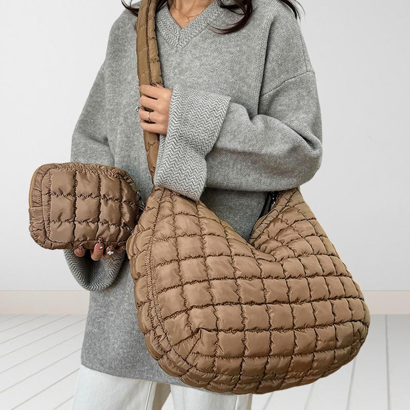 Lightweight Quilted Puffer Tote Bag for Women Practical Medium Bag Shoulder Crossbody Bags for Gym & Travel