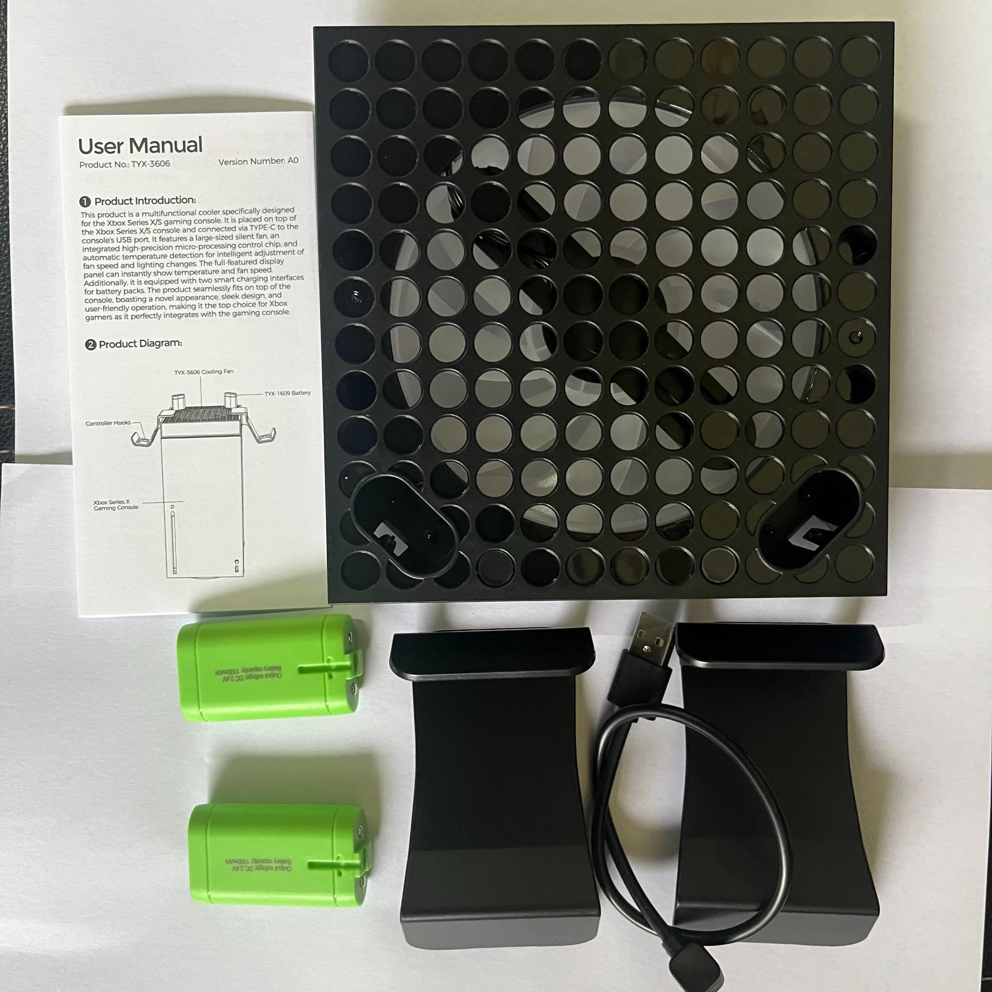 DOBE FOMIS ELECTRONICS Cooling Fan for Xbox Series X/S Console & Controller, Charging Station with 2 x 2640mWh Rechargeable Battery, 3 Gear Speed Fan, Low Noise Cooling