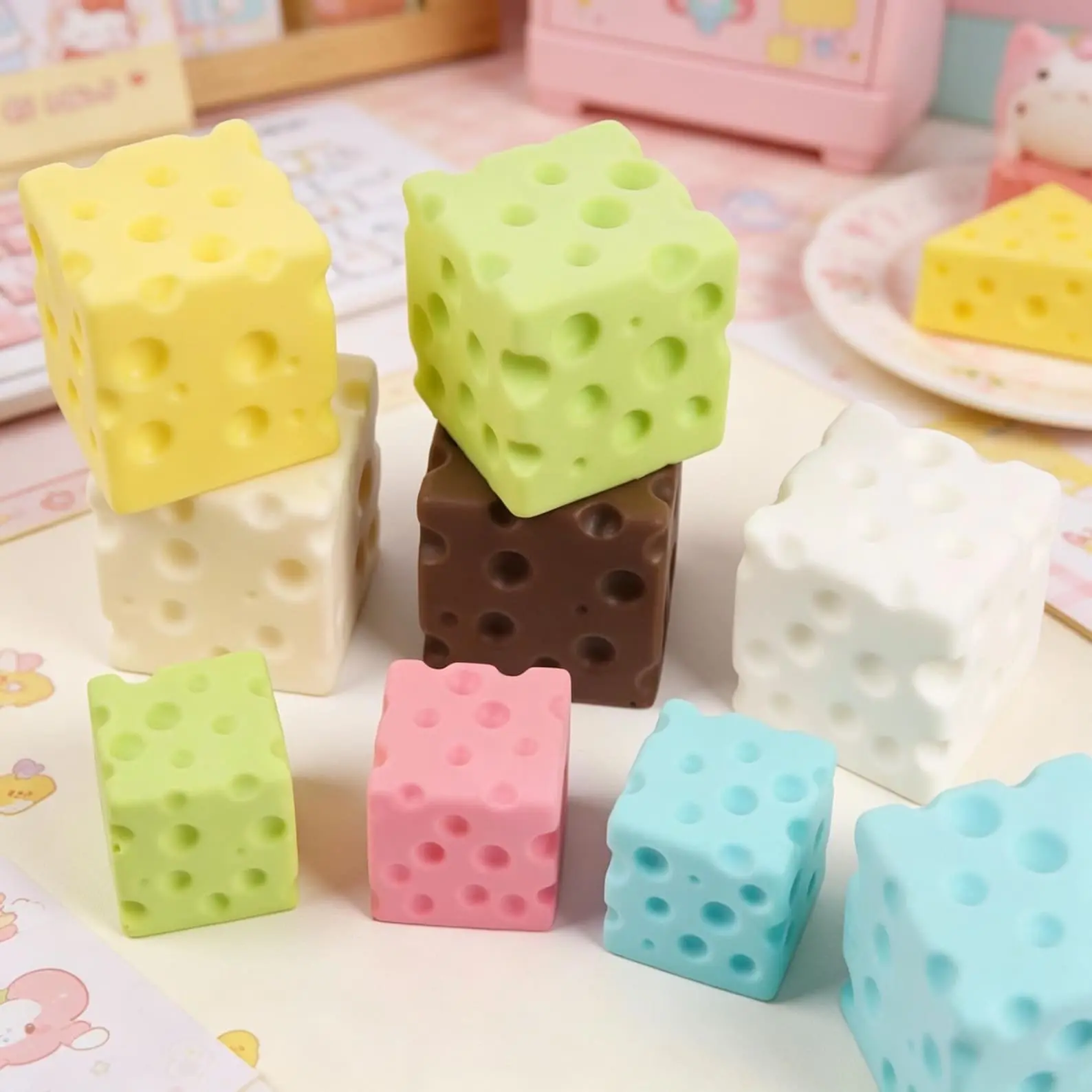 Cute Cheese Squishy Toy, Slow Rising Squeeze Fidget Toy, Soft ASMR Crunchy Desk Decor, Food Theme Collectible Squishy, Cute Party Favor Gift